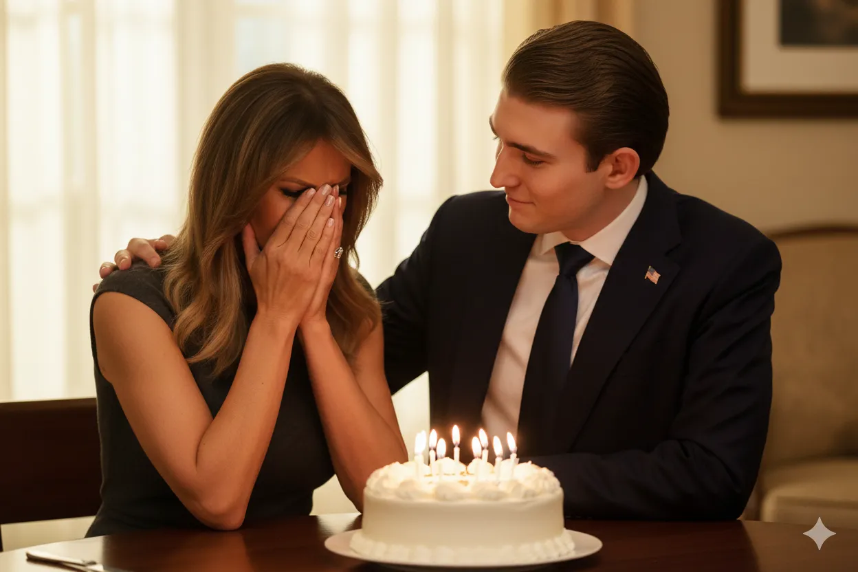 Melania Couldn’t Hold Back Her Tears After Barron’s Birthday Surprise Caught Her Off Guard Barron waited until the very end of the celebration before approaching Melania. He didn’t say a word — just handed her a folded piece of paper. As she opened it, her breath hitched. A single message written in Barron’s handwriting changed her entire expression. She pressed the note to her chest and hugged him tightly, tears running down her face. Mceclip4 1765335370 Q80
