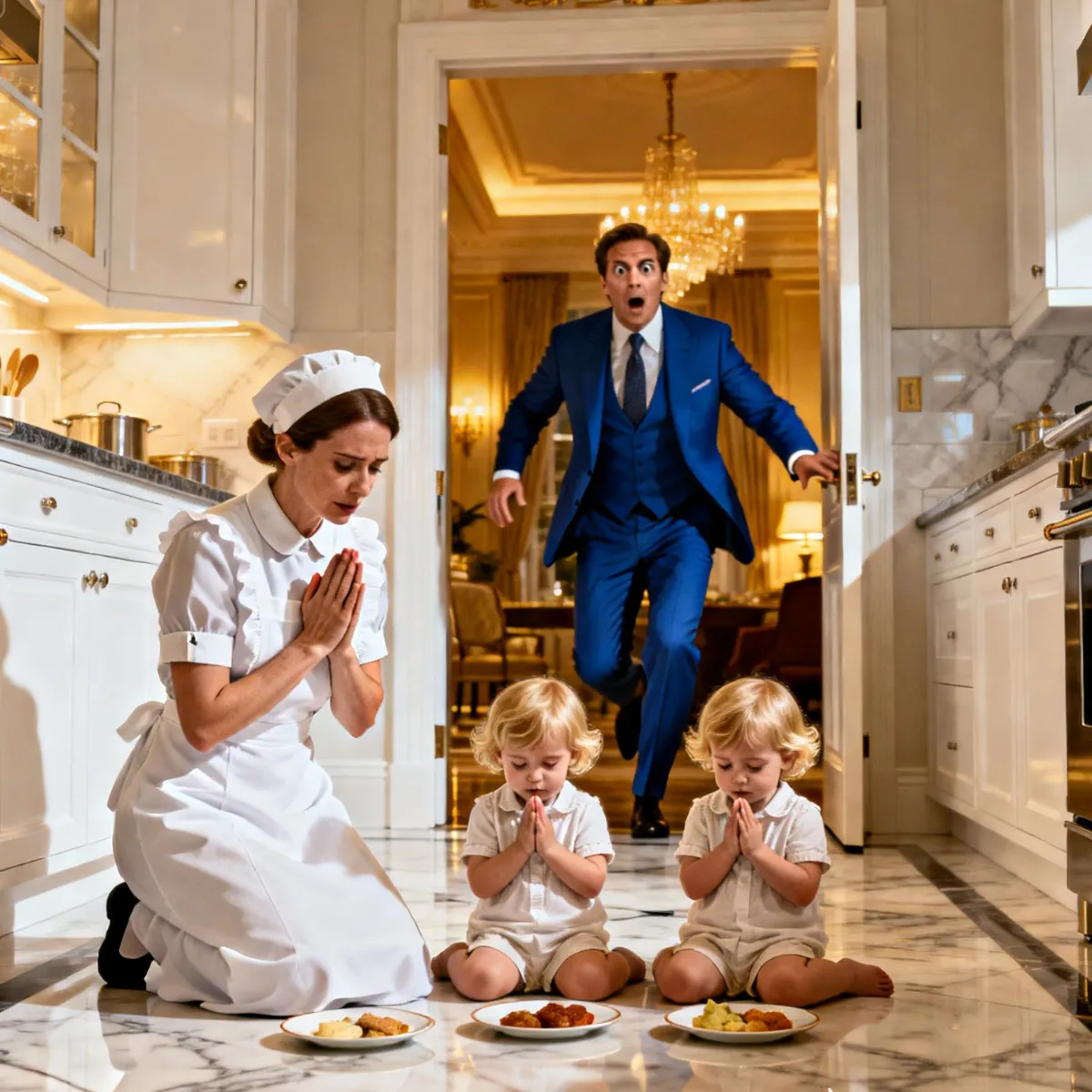 It was almost lunchtime. The boss arrives home earlier than usual.