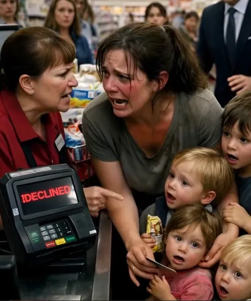 A single mother of five was humiliated at the checkout when she couldn’t afford her groceries. Her children stood beside her, crying, as people stared and whispered. Just as she was about to